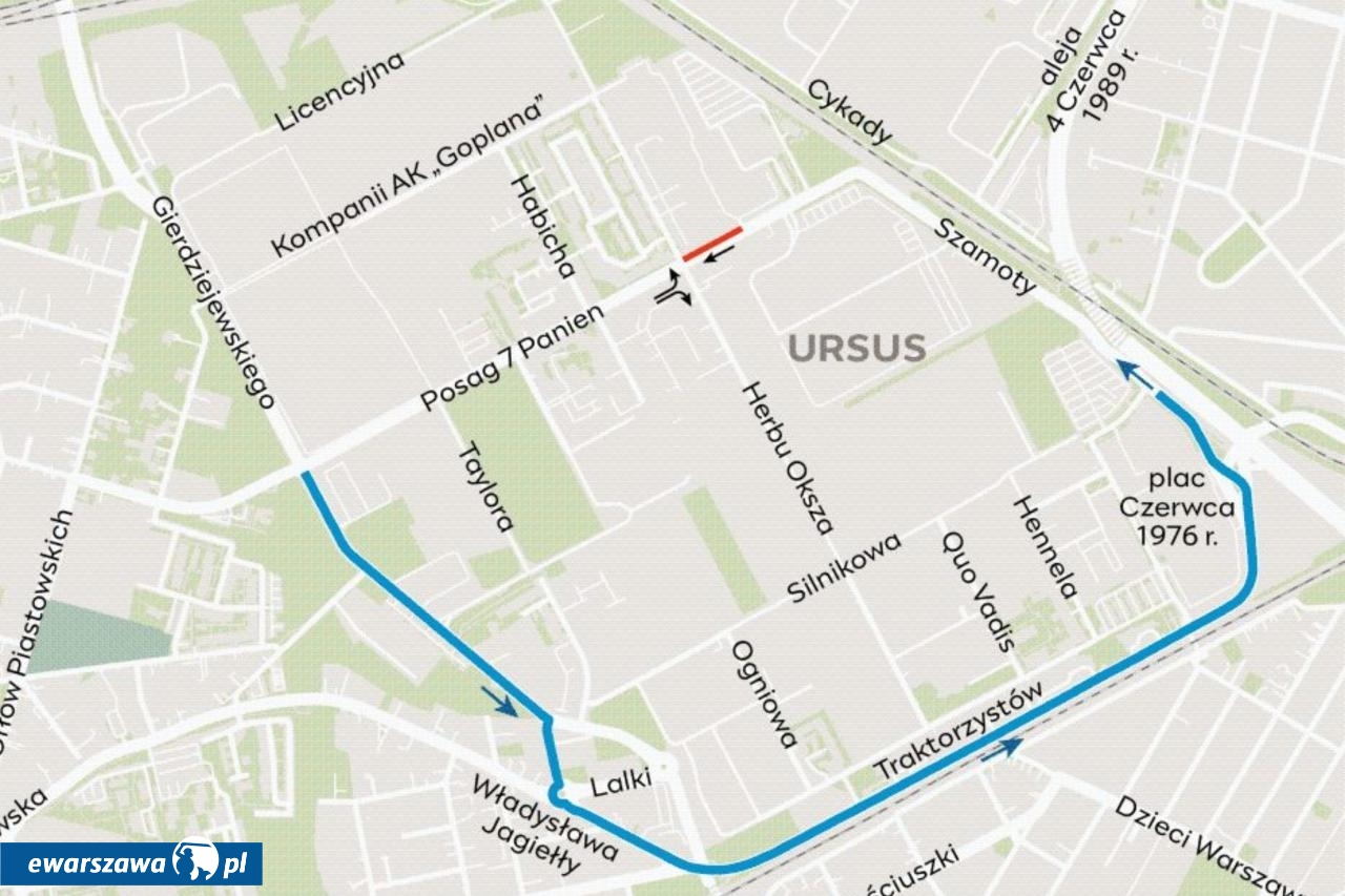 mapa utrudnień na Ursusie | fot. facebook.com/zielonyursus