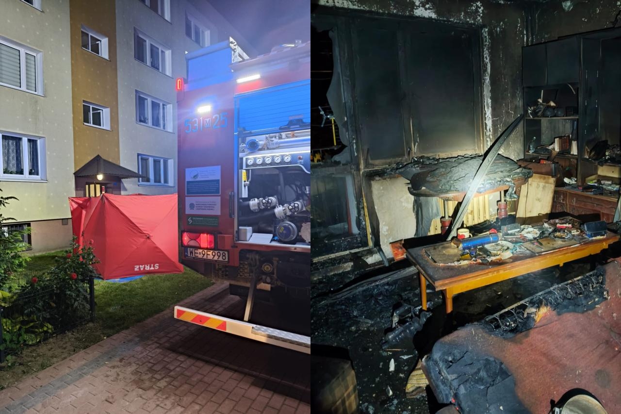pożar w bloku przy ul. Wojska Polskiego w Nowym Dworze Mazowieckim | fot. Komenda Powiatowa PSP w Nowym Dworze Mazowieckim /x.com