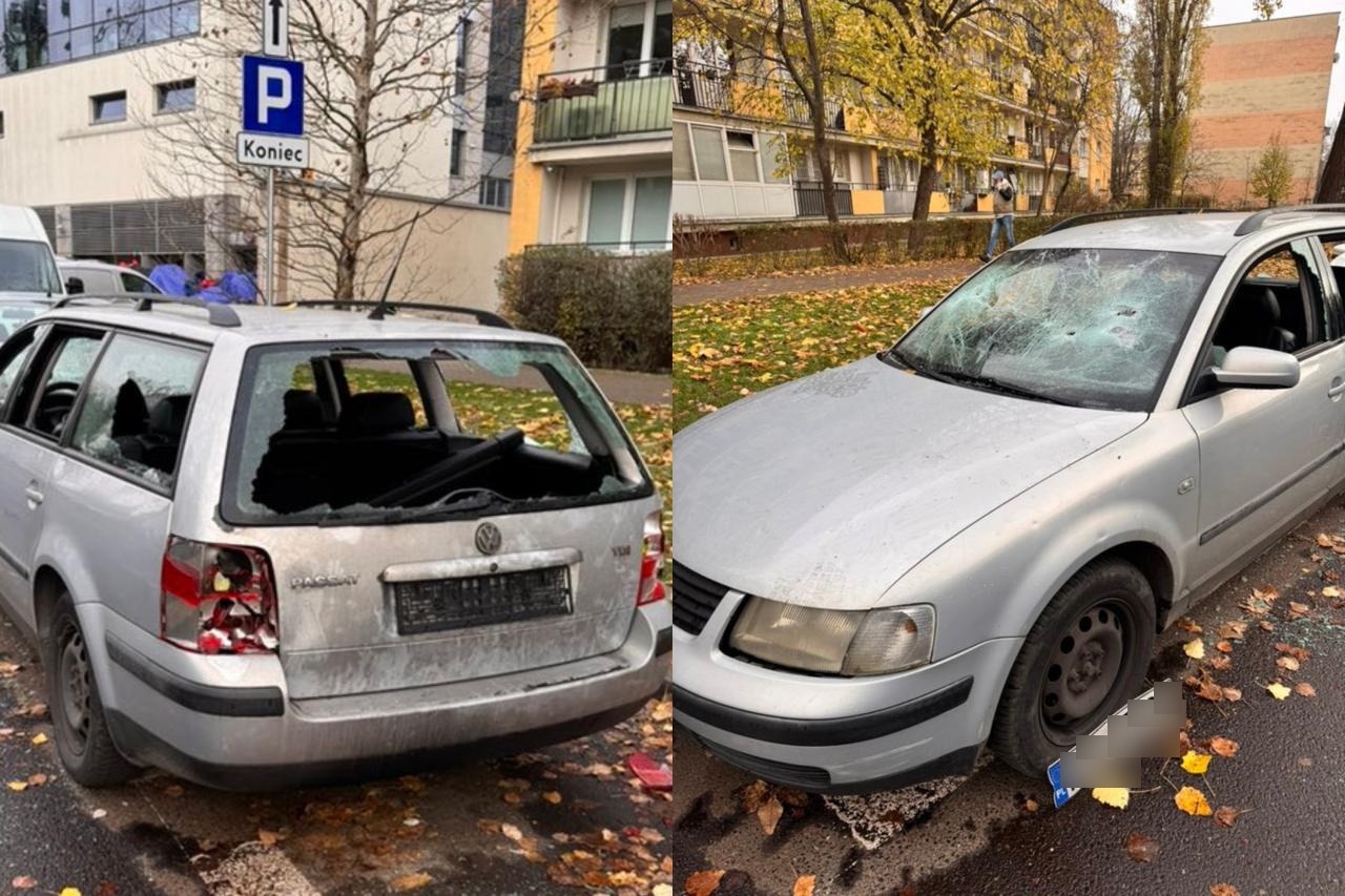 zniszczony samochód na Mokotowie | fot. Mokotów - moja dzielnica / Facebook