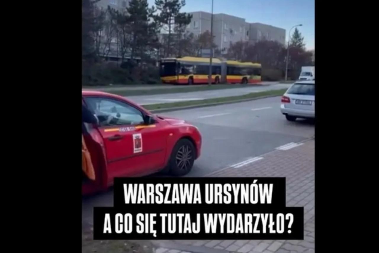 Autobus miejski jedzie po chodniku na Ursynowie w Warszawie | fot. facebook.com/stop.cham