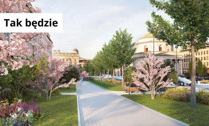 wizalizacja nowego skweru na Placu Trzech Krzyży | fot. Rafał Trzaskowski/facebook