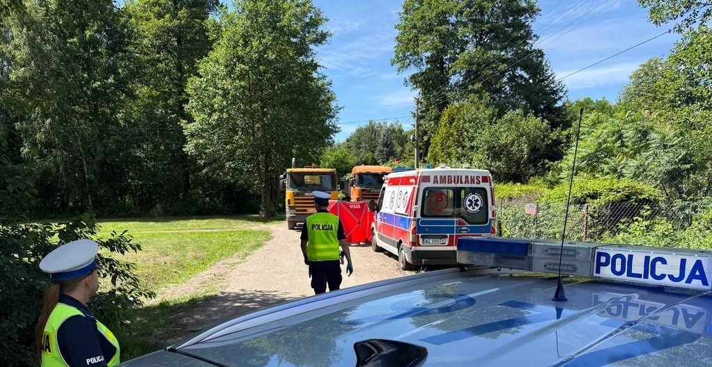 miejsce, w którym kierowca ciężarówki potrącił rowerzystę | fot. KPP w Żyrardowie