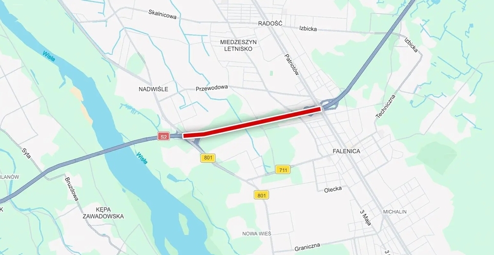 prace drogowe na S2 | fot. google maps