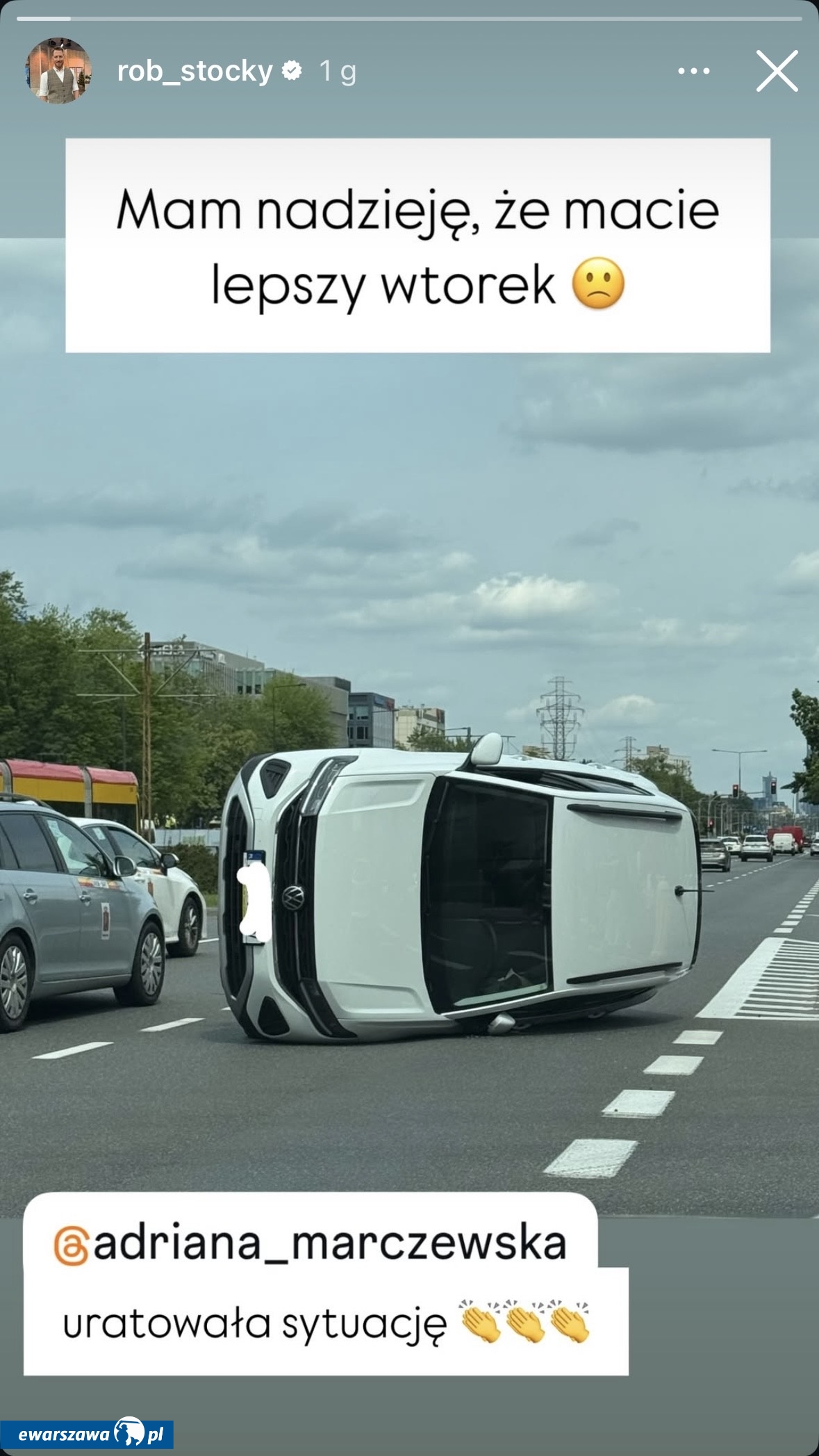 Wypadek na Mokotowie | fot. instagram.com/rob_stocky