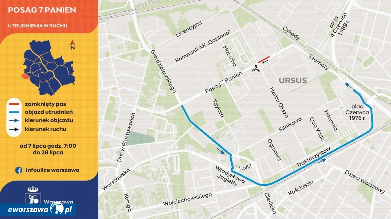 mapa utrudnień na Ursusie | fot. facebook.com/zielonyursus