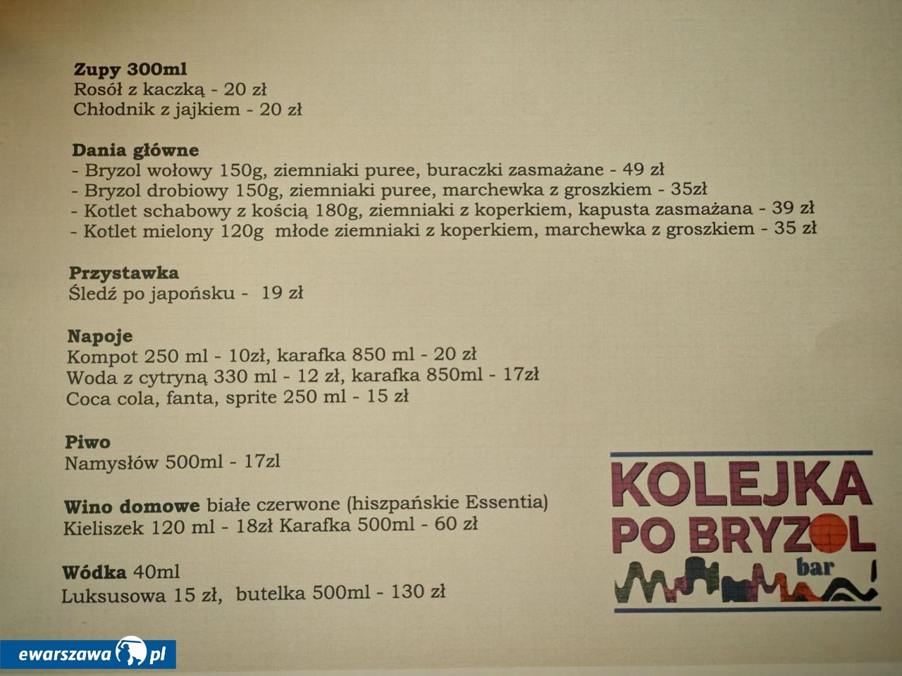 cennik w Barze po Bryzol na Saskiej Kępie po "Kuchennych rewolucjach" | fot. Bartłomiej W. / facebook