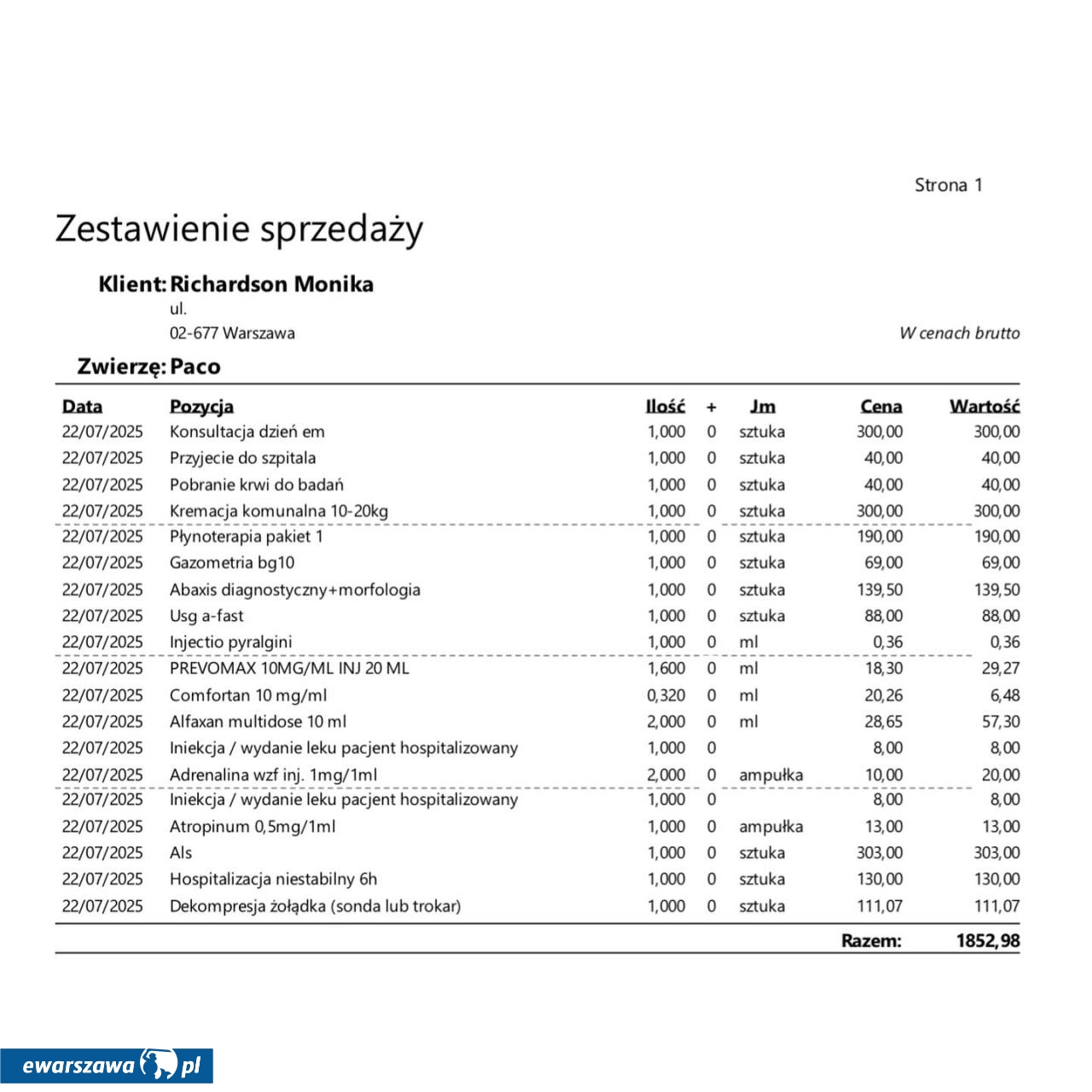 rachunek za leczenie psa Moniki Richardson | fot. instagram.com/monikarichardson