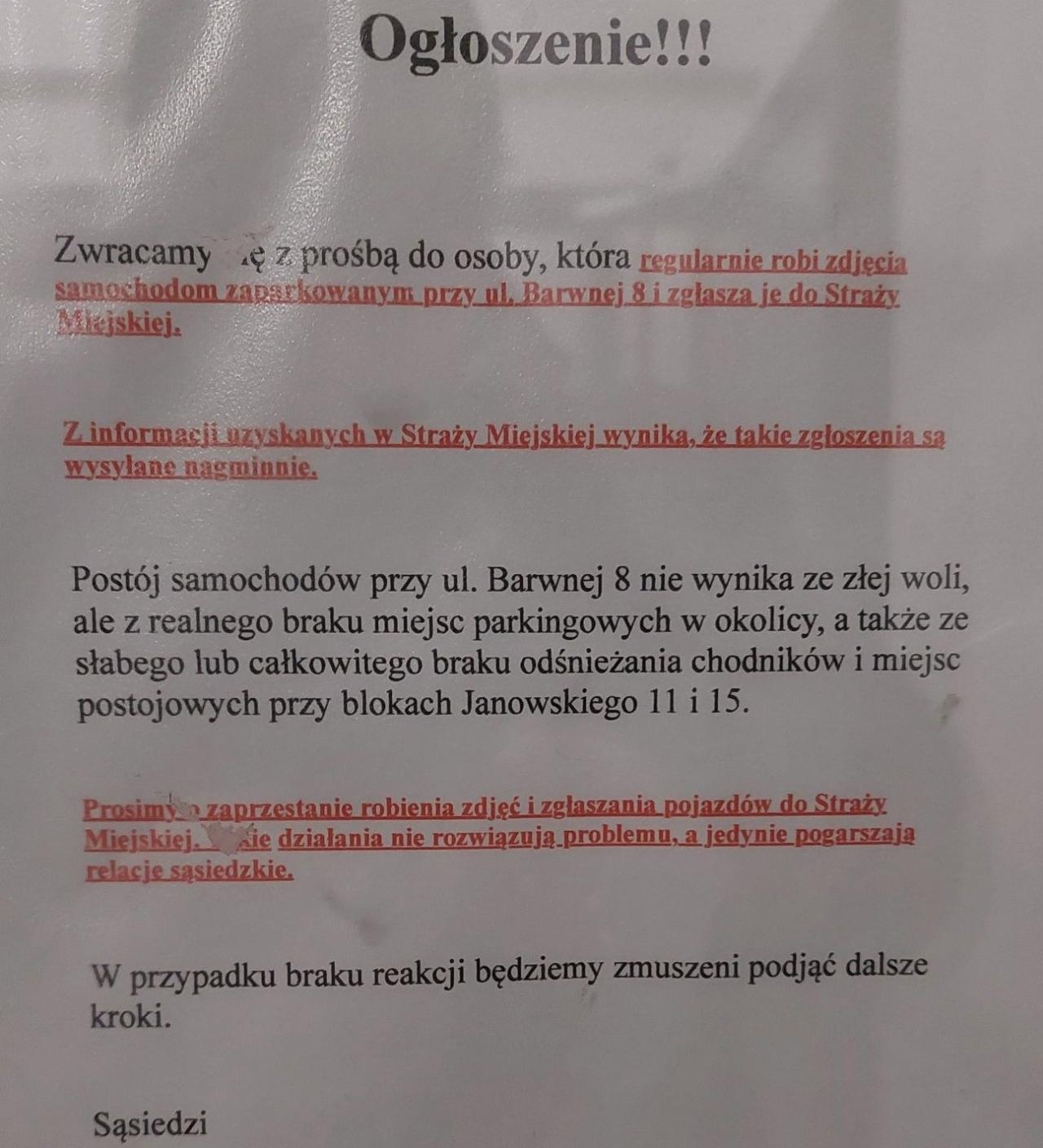 ogłoszenie z Ursynowa | fot. Rafał T./facebook